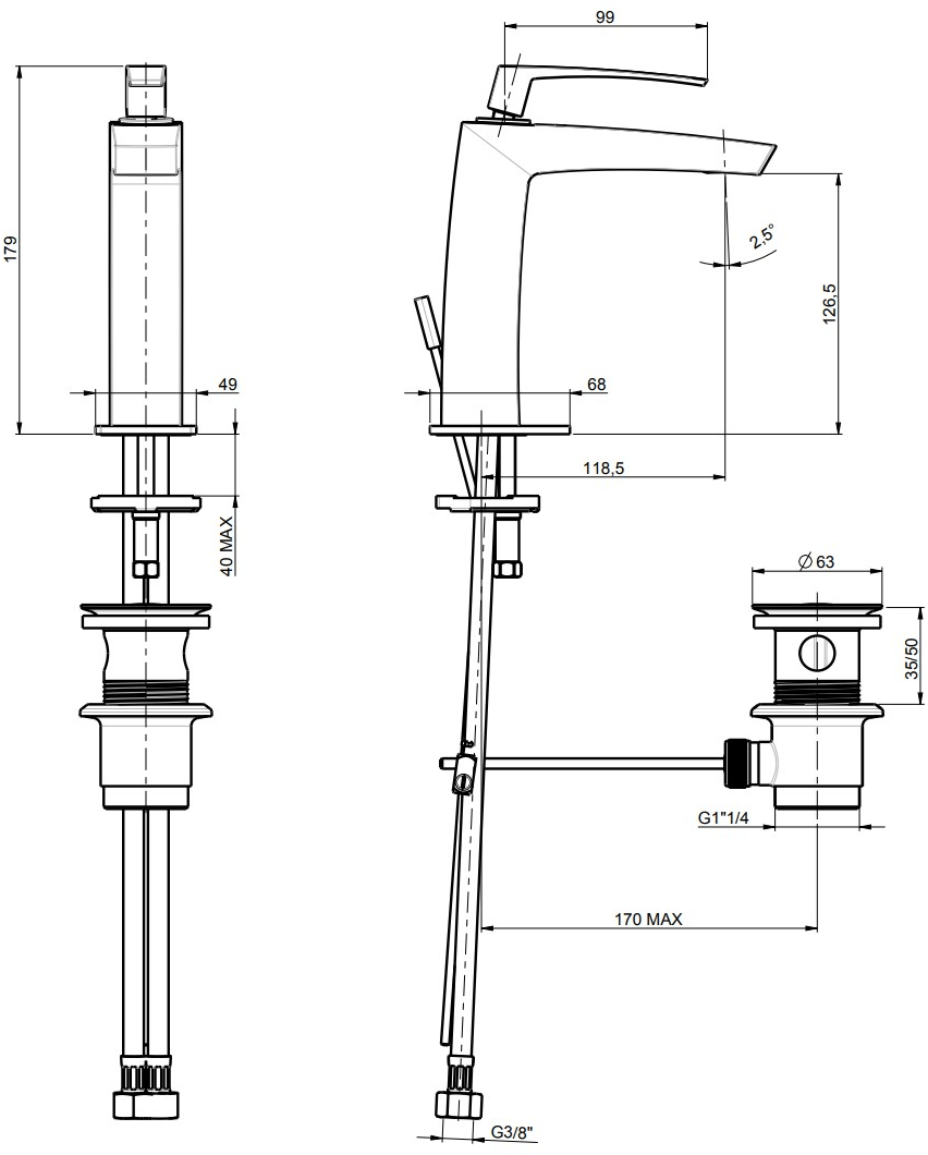 Rubinetterie Frattini Смеситель для раковины, однорычажный, со сливом Luce suite sun-id-1499559 - Вид №1