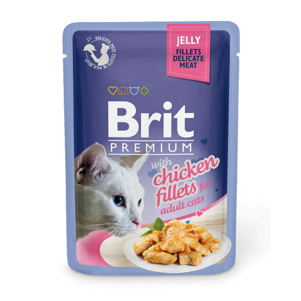 ПР0047469 Корм для кошек Premium Cat Jelly Кусочки из куриного филе в желе пауч 85г Brit 