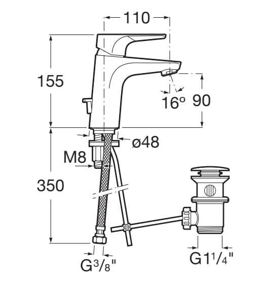 Смеситель для раковины с автоматическим сливом Roca Atlas ARCH-00099180 - Вид №2