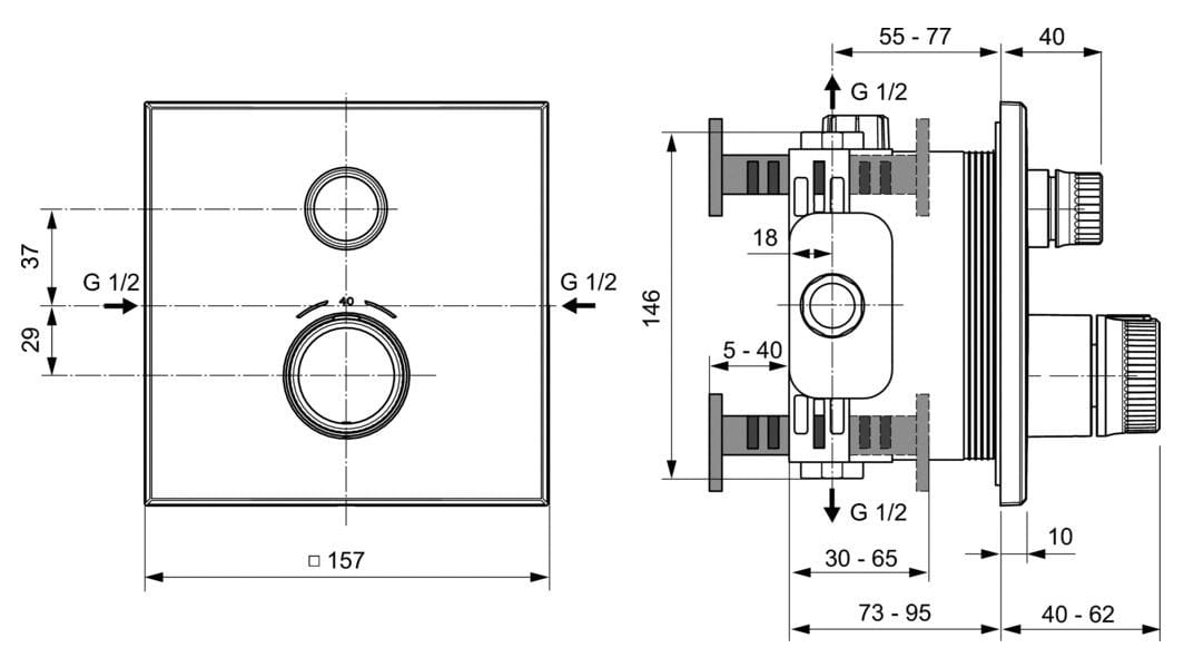 Встраиваемый термостатический смеситель для душа с пластиной Ideal Standard Ceratherm ARCH-00123628 - Вид №4