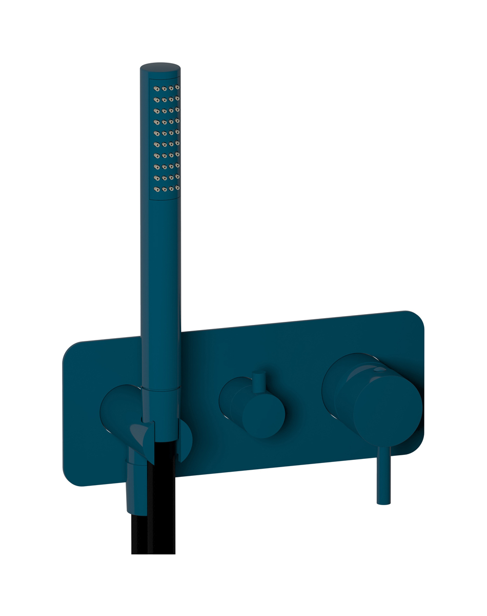 Внешние части встроенного в стену смесителя на 2 потребителя в комплекте с душевым гарнитуром. WE ARE IB co313bl Blue Garda Colore