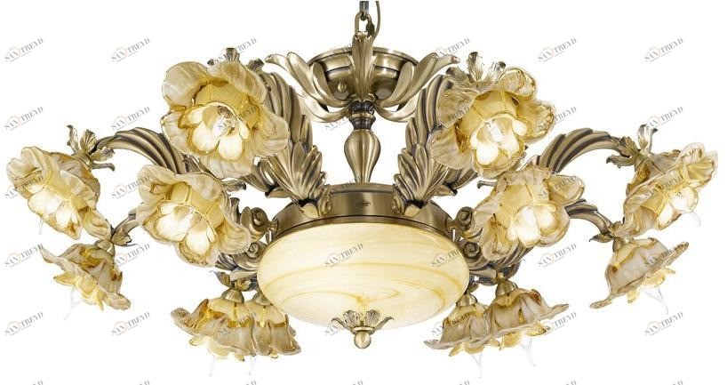 Possoni Illuminazione Люстра из сатинированной латуни с янтарным стеклом  560/8+4+2 