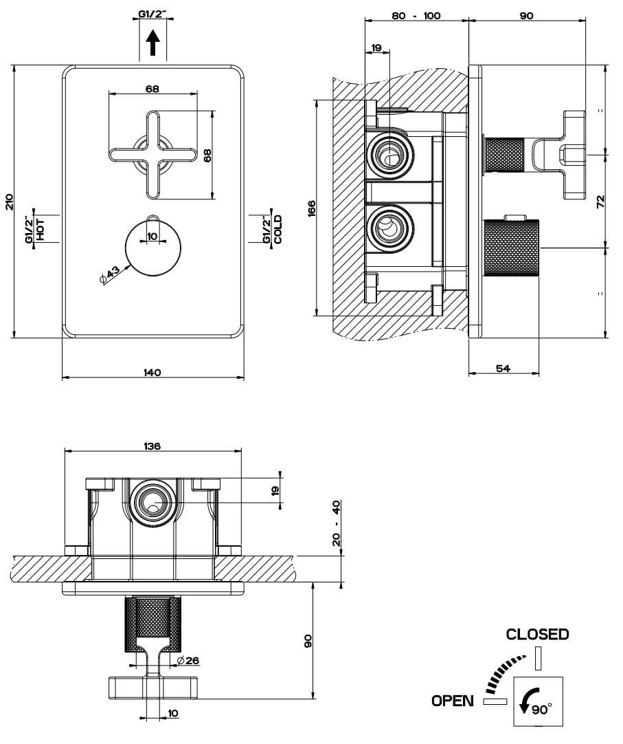 Хром латунь термостатический смеситель для душа Gessi гравированный ARCH-00069783 - Вид №2
