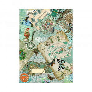 009349 Декупажная карта 30.8 x 44 см "Бирюзовый коллаж" Чип-Арт