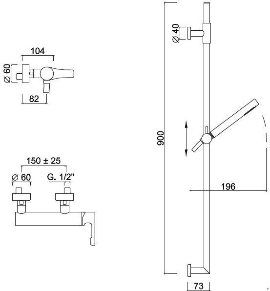 Rubinetteria Giulini Внешний смеситель для душа, однорычажный, с ручным душем Ego F5708ws - Вид №1