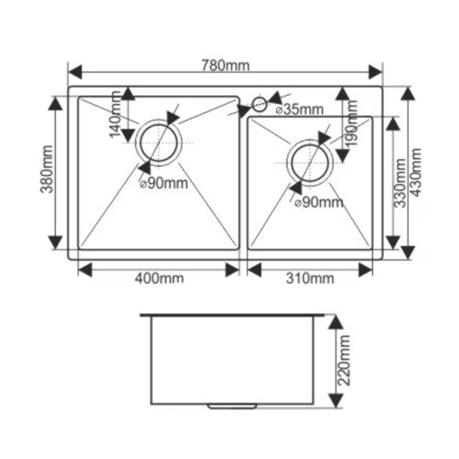 Мойка S7843HB MELANA ProfLine 3,0/220 ГРАФИТ 2-я чаша, врезная прямоугольная S7843HB S7843HB графит - Вид №1