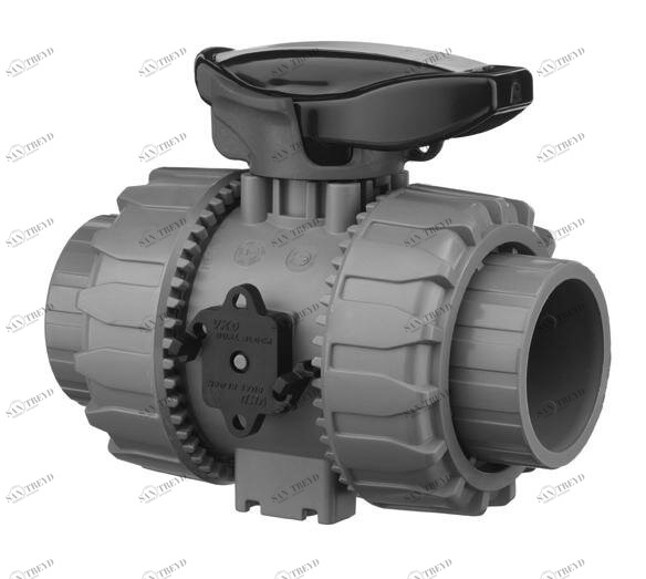 SANIT 672109 2-ходовой шаровой кран d 16-63, ВКД DualBlock®, АБС, клей рукав, безопасность рычаг 