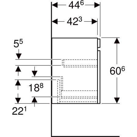 501.904.00.1 Шкафчик для раковины Geberit Renova Plan, с одним выдвижным ящиком и одним внутренним выдвижным ящиком Geberit  - Вид №59