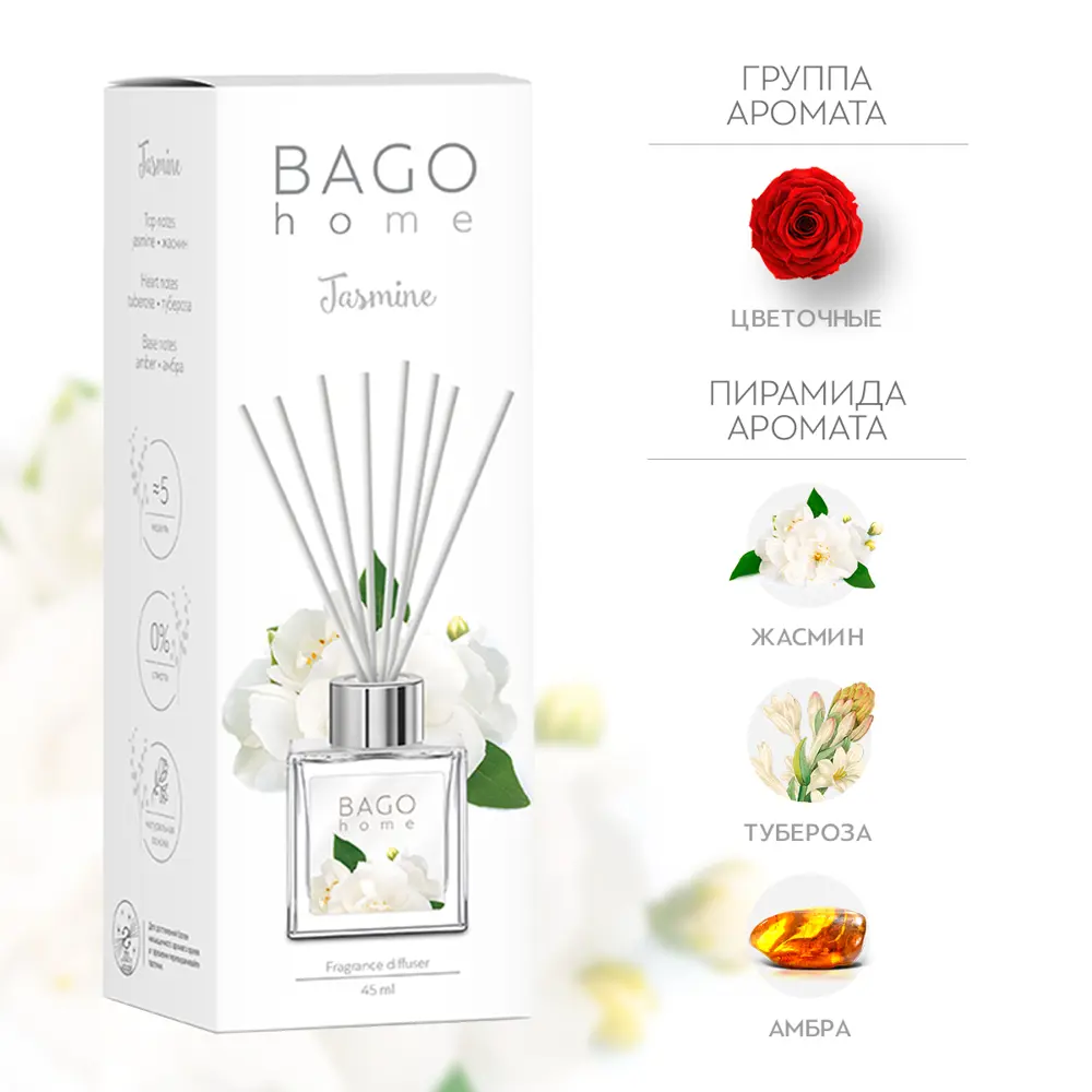 Аромадиффузор Bago home «Жасмин» — нежный цветочный акцент для интерьера 82520728 STLM-0029023 - Вид №1