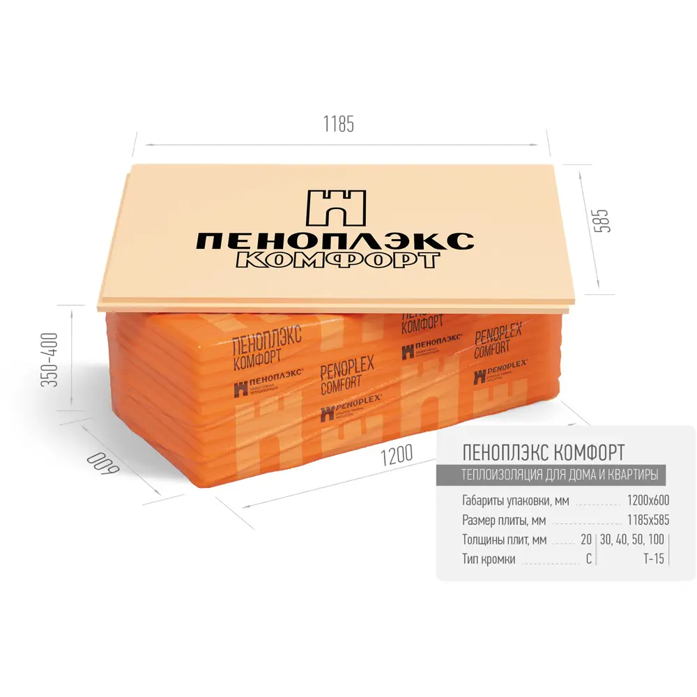 Экструдированный пенополистирол XPS 100 мм Пеноплэкс Комфорт 585x1185 мм 0.69 м² STLM-2208281 - Вид №2