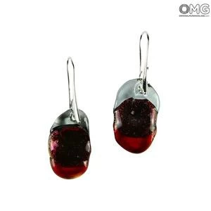 2465 ORIGINALMURANOGLASS Трёхцветные серьги из стекла соммерсо - красные - муранское стекло - Original Murano Glass OMG 2 см