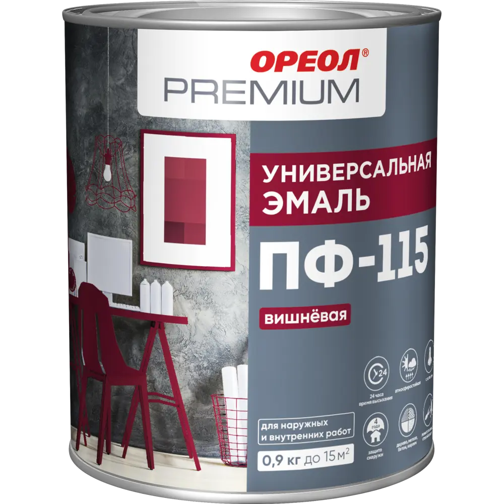 Эмаль Ореол Premium ПФ-115 глянцевая цвет вишнёвый 0.9 кг STLM-2111476 - Вид №1