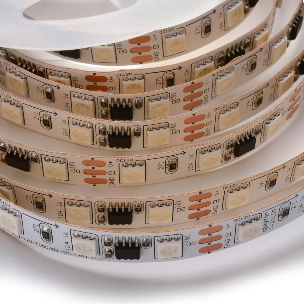 Светодиодная лента адресная SMD 5050 60 диод/14.4 Вт/м 12 В 10 мм IP20 2 м RGB белая подложка APEYRON STLM-2168943 - Вид №13