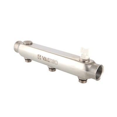 VTc.510.SS.060408 Коллектор из нержавеющей стали с межосевым расстоянием выходов 100 мм Valtec 1", 8 x 1/2" 