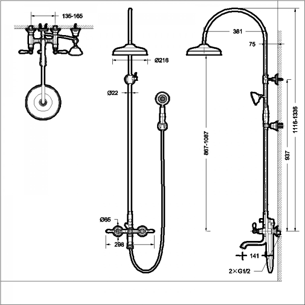 Душевой гарнитур с изливом Zollern F65193CP-A bravat  - Вид №1