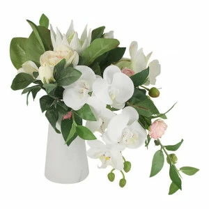 Цветы искусственные в керамической вазе 25 см "Орхидея белая и гортензии" DREAM GARDEN  00-3946463 Белый;зеленый