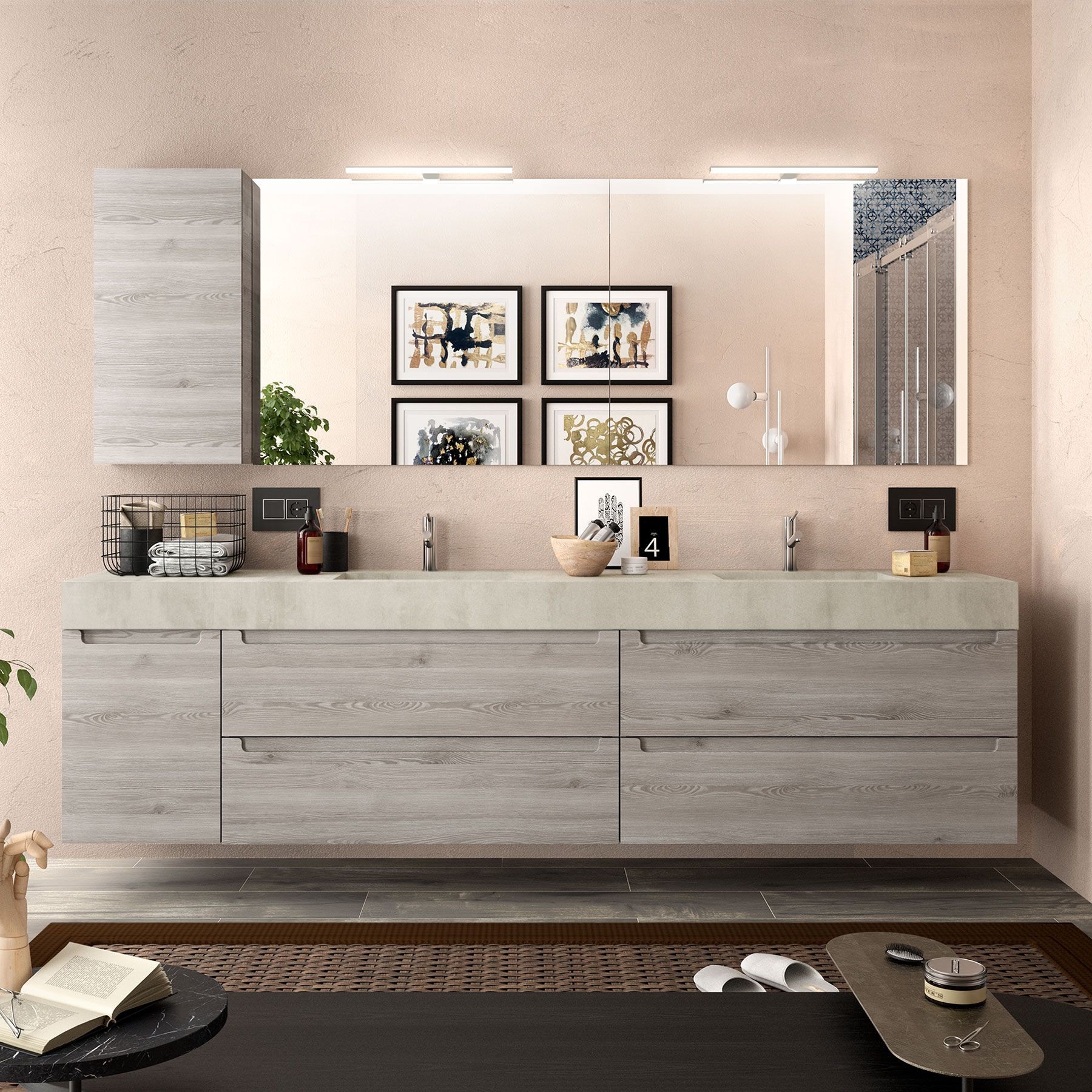 25601 SALGAR Столешница COMPAKT 46 от 1201 до 1400 мм с 2 встроенными мойками БЕТОН 