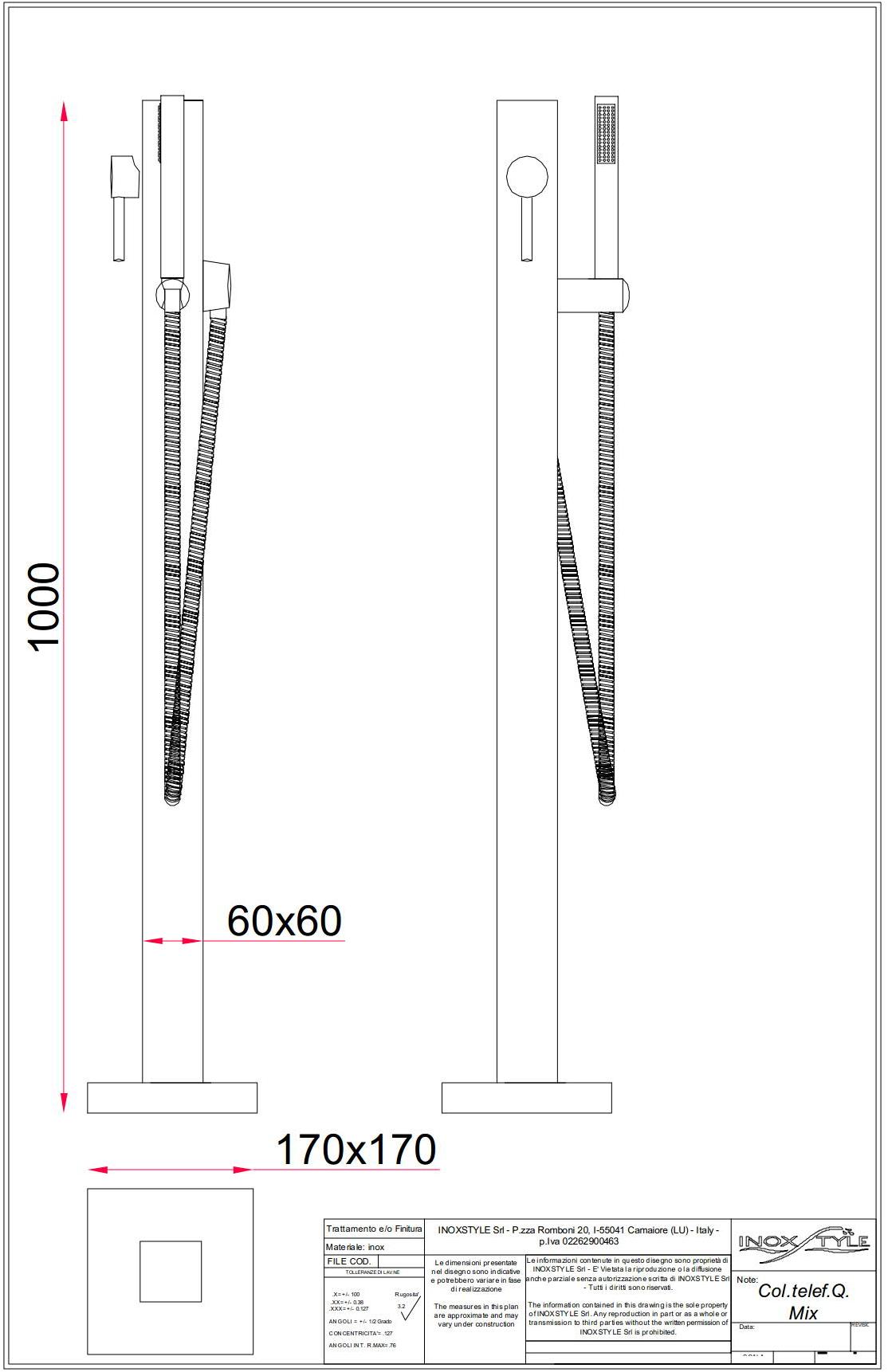Inoxstyle Открытый душ из нержавеющей стали с ручным душем Telefono 04024 m - Вид №3