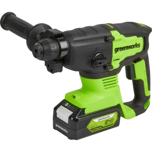 Перфоратор аккумуляторный бесщеточный SDS-plus Greenworks GD24SDS2, 24 В Li-Ion 4 Ач, 2 Дж