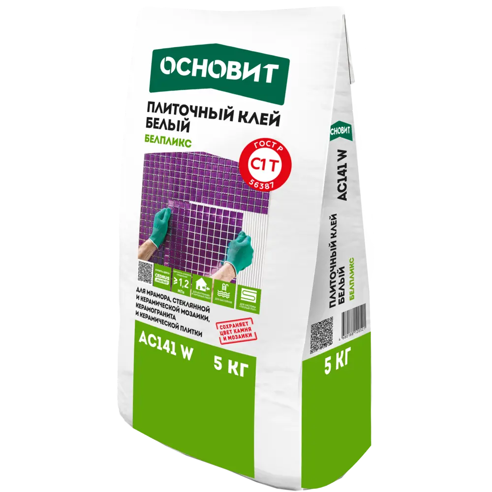 Основит Белпликс AC141W - универсальный плиточный клей для внутренних и наружных работ 86922441 Печформ STLM-0072432
