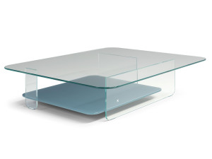 Низкий прямоугольный стеклянный журнальный столик с журнальной стойкой