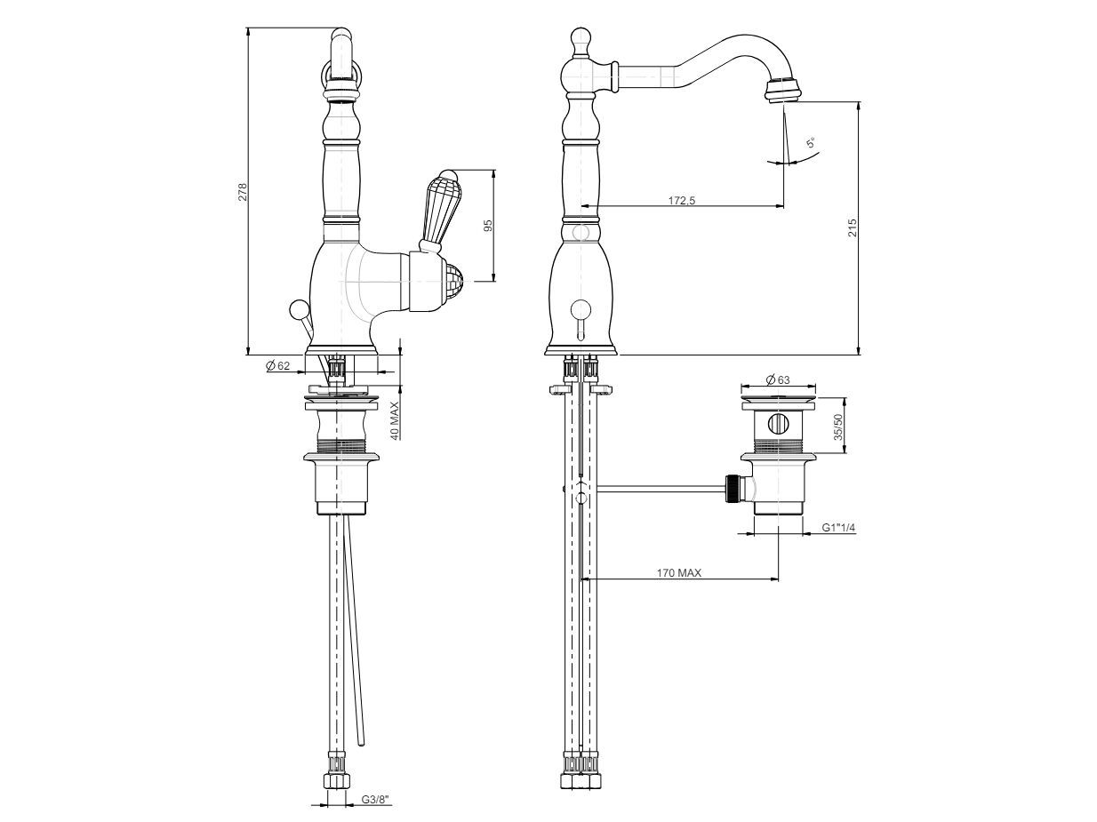 Однорычажный смеситель для раковины с раковиной Rubinetterie Frattini MORGAN 29864NP / 29864SC ARCH-00001224 - Вид №2