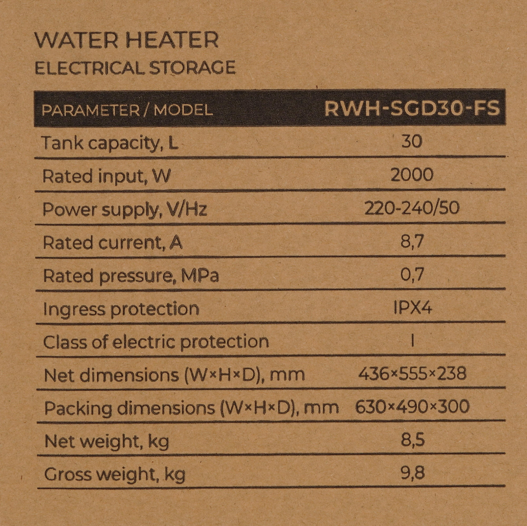 9986791 Водонагреватель электрический Royal Clima RWH-SGD30-FS STDN-0102613 - Вид №8