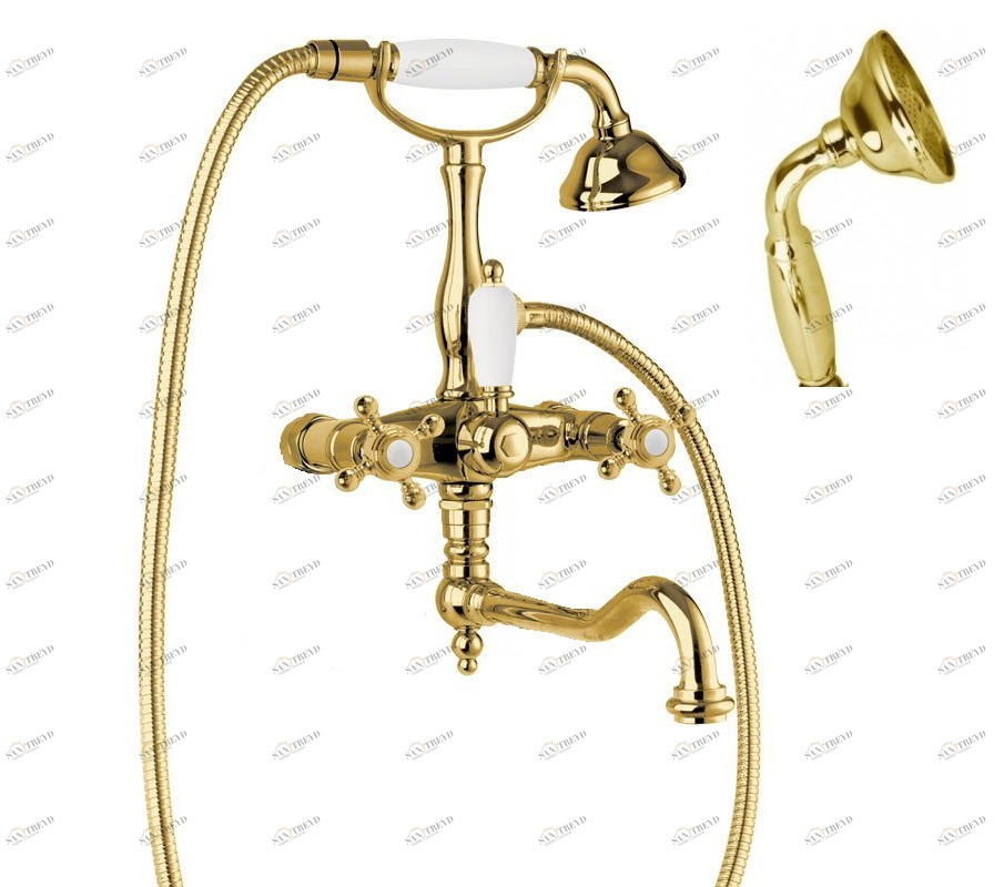 Смеситель для ванны с поворотным изливом с ручным душем, шлангом 150 см CEZARES GOLF-VDF-03/24-M