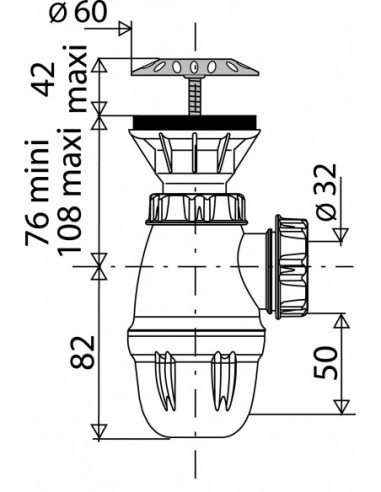 624000 000 00  Комбинированный безнапорный писсуар NF, Д. 60 мм, зажим 0/42 мм, пластик Valentin Хром  - Вид №2