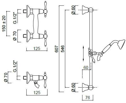 Rubinetteria Giulini Душевой набор с ручным душем Praga - praga crystal F7507ws - Вид №1