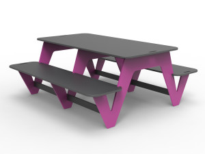 Прямоугольный стол для пикника из полиэтилена со встроенными скамейками