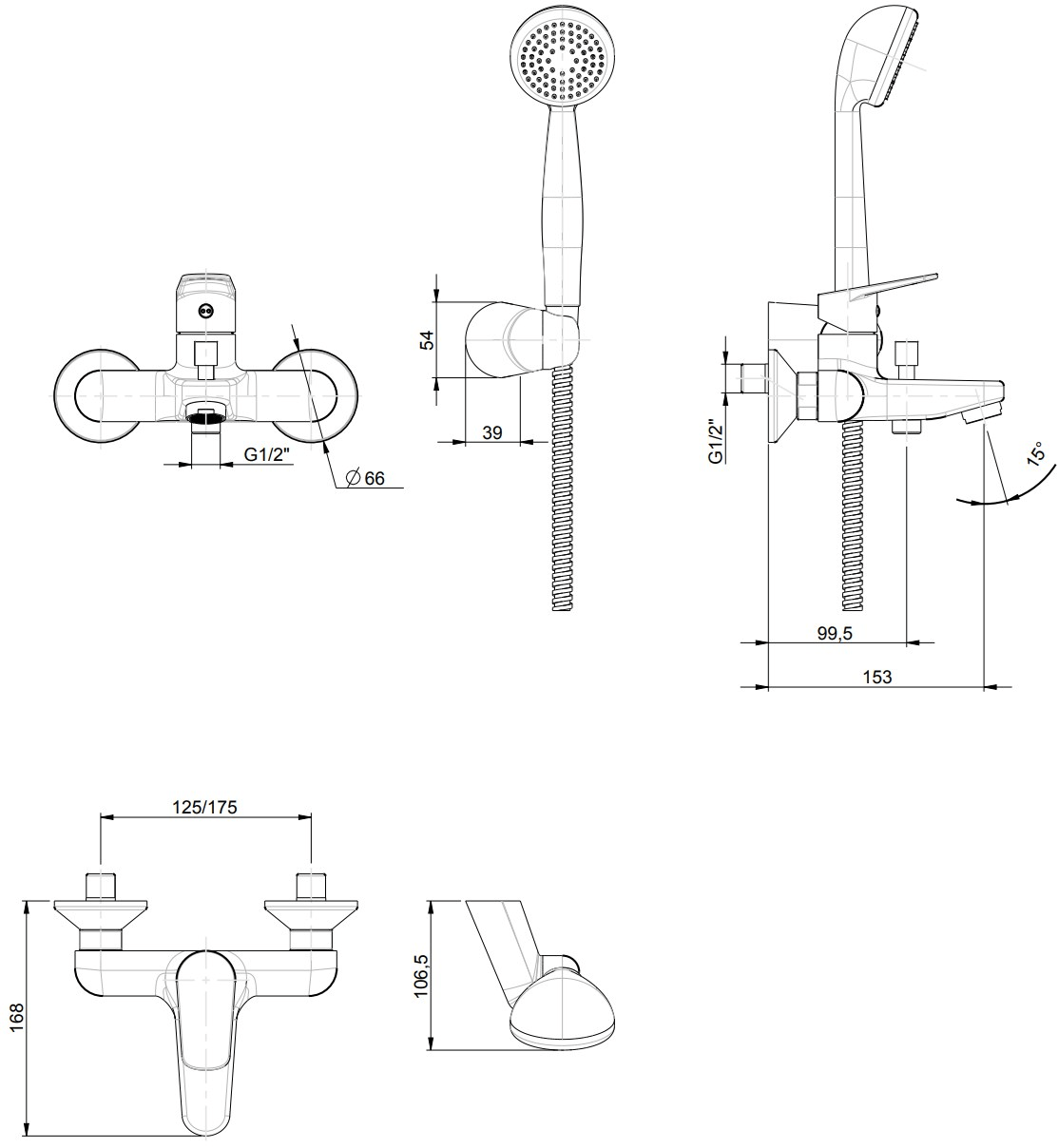 Rubinetterie Frattini Смеситель для ванны, однорычажный, внешний Espresso sun-id-1367367 - Вид №1