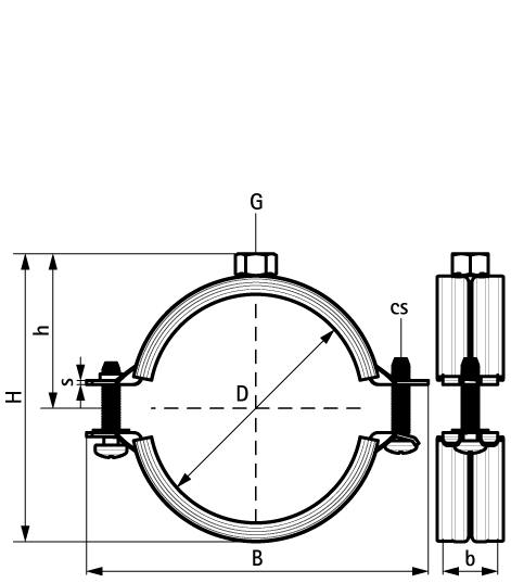 33335030 Крепление для труб  2S Хомуты с вкладышем epdm (M8) для стальных, медных, чугунных и пластиковых (многослойных) труб WALRAVEN  - Вид №1