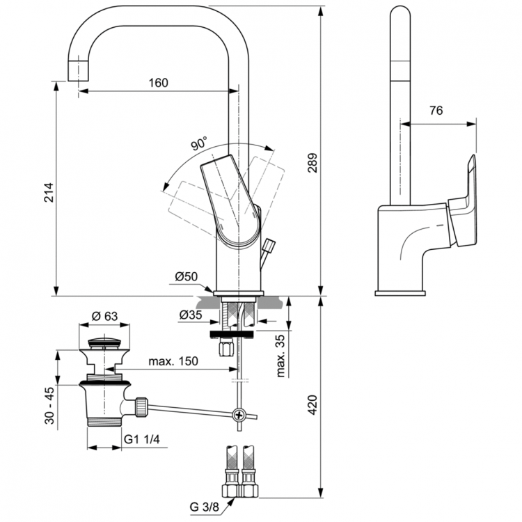 A6571AA Смеситель для раковины Ideal Standard TESI - Вид №1