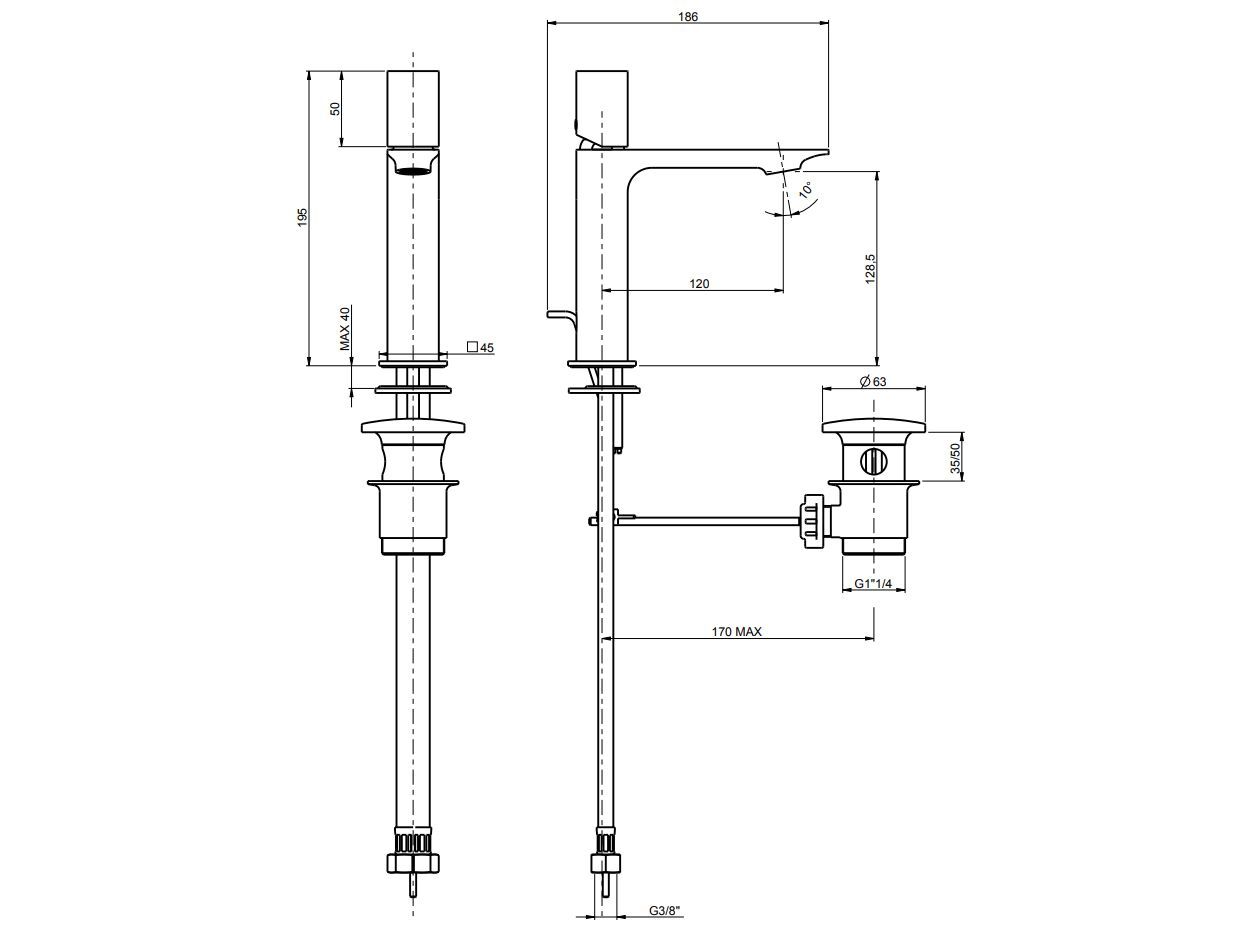 Однорычажный смеситель для раковины с автоматическим сливом Rubinetterie Frattini Narciso S ARCH-00043114 - Вид №11