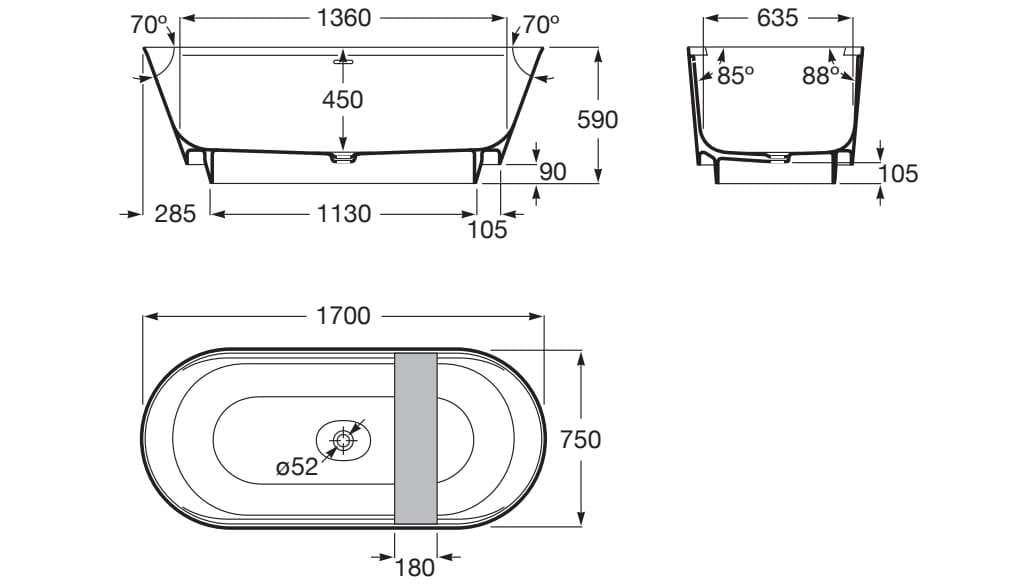 Светлая ванна в центре комнаты в Stonex® Roca ARCH-00151875 - Вид №3