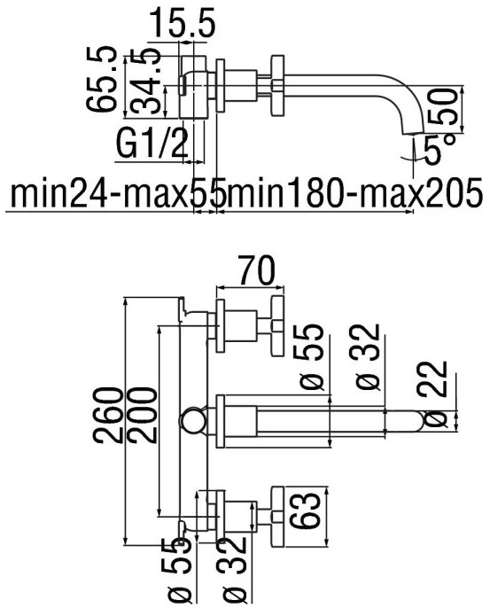 Nobili Rubinetterie Смеситель для умывальника настенный на 3 отверстия с отдельными розетками Lira sun-id-1349127 - Вид №1