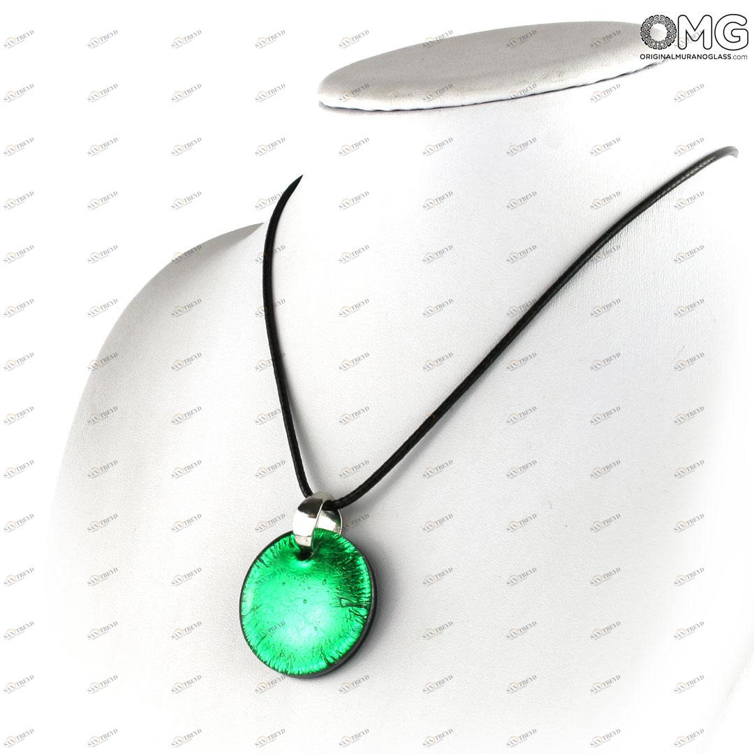 4010 ORIGINALMURANOGLASS Круглая зелёная подвеска с серебром - муранское стекло OMG 5 см 