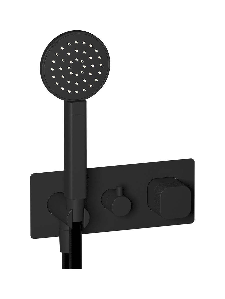 Прогрессивный настенный смеситель для душа на 3 потребителя со встроенным душевым гарнитуром. WE ARE IB eo314np_2 Matt Black Elio