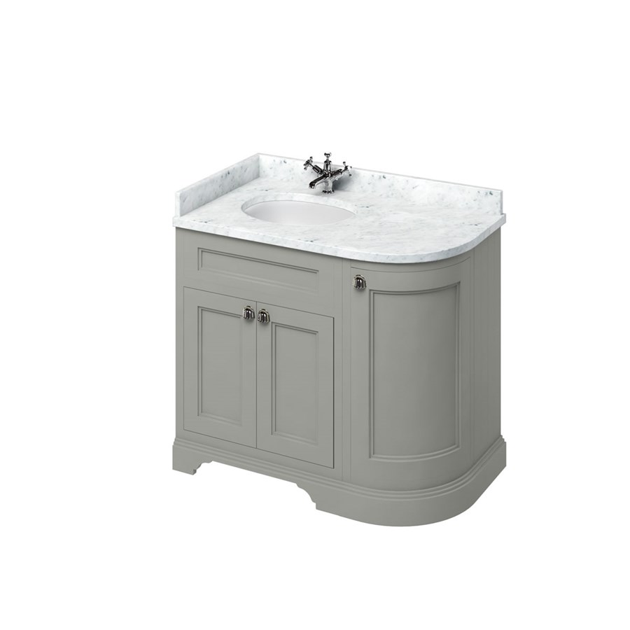 Burlington Отдельностоящий изогнутый угловой блок 100 л / с со столешницей Carrara White и встроенной белой раковиной Песок FC2S_BC98L  - Вид №2