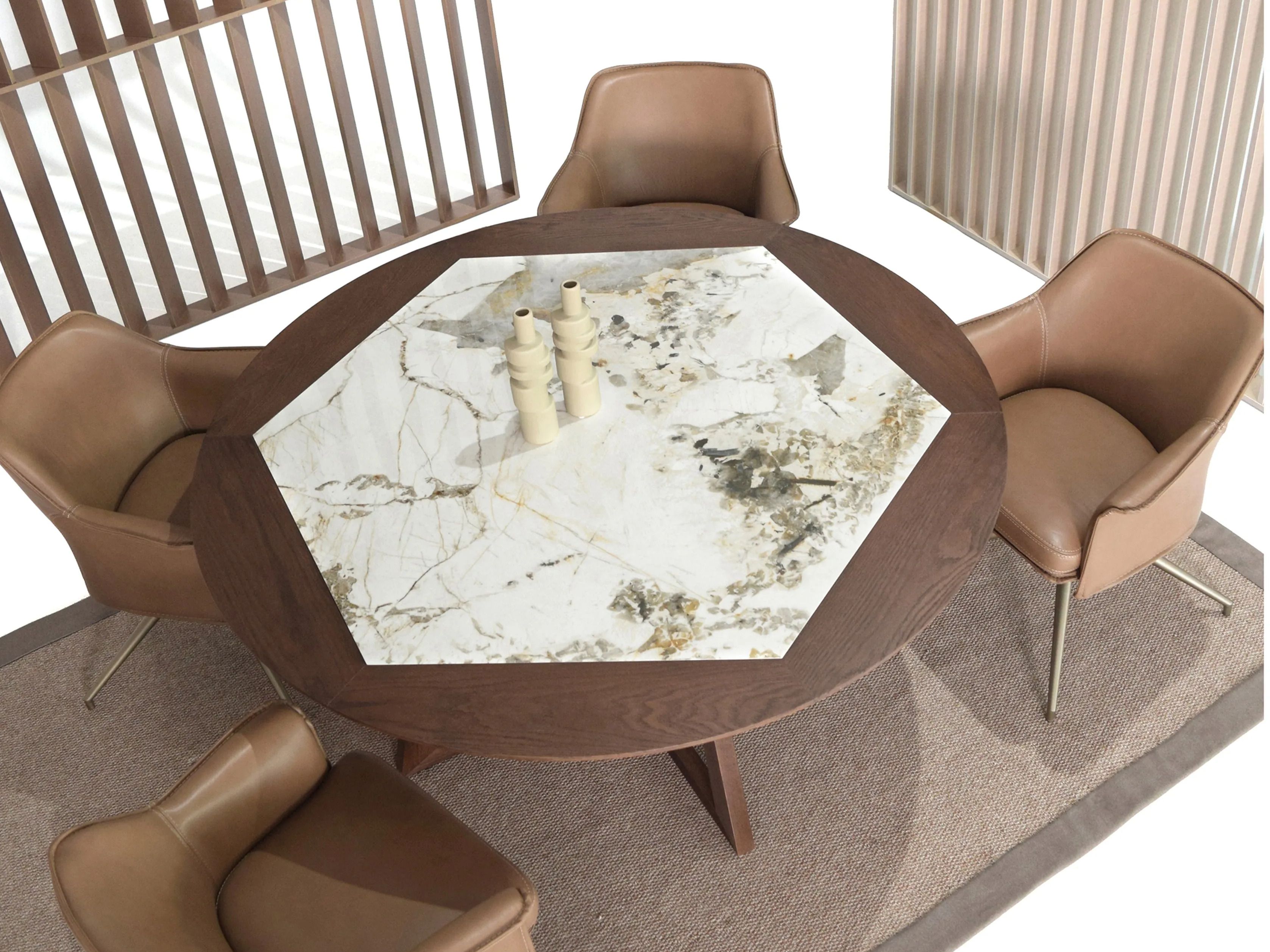 Круглый деревянный обеденный стол с мраморной столешницей ABLE CHARISSA R ARCH-00066026 - Вид №8