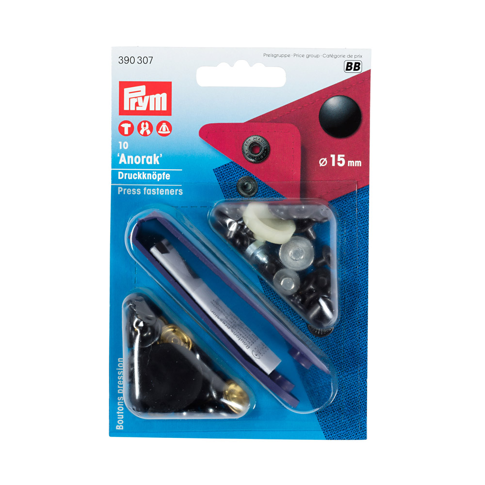 390307 Кнопка Анорак латунь d 15 мм 10 шт. черные PRYM 