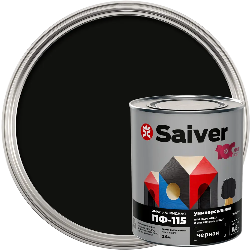 Эмаль ПФ-115 Saiver Lux глянцевая цвет черный 0.8 кг 83402307 STLM-2202624 