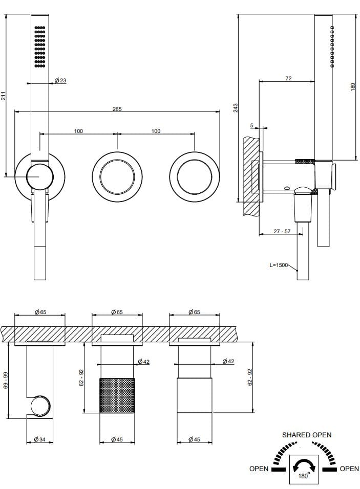 Смеситель для душа с 3 отверстиями из хромированной латуни Gessi Habito ARCH-00057667 - Вид №2