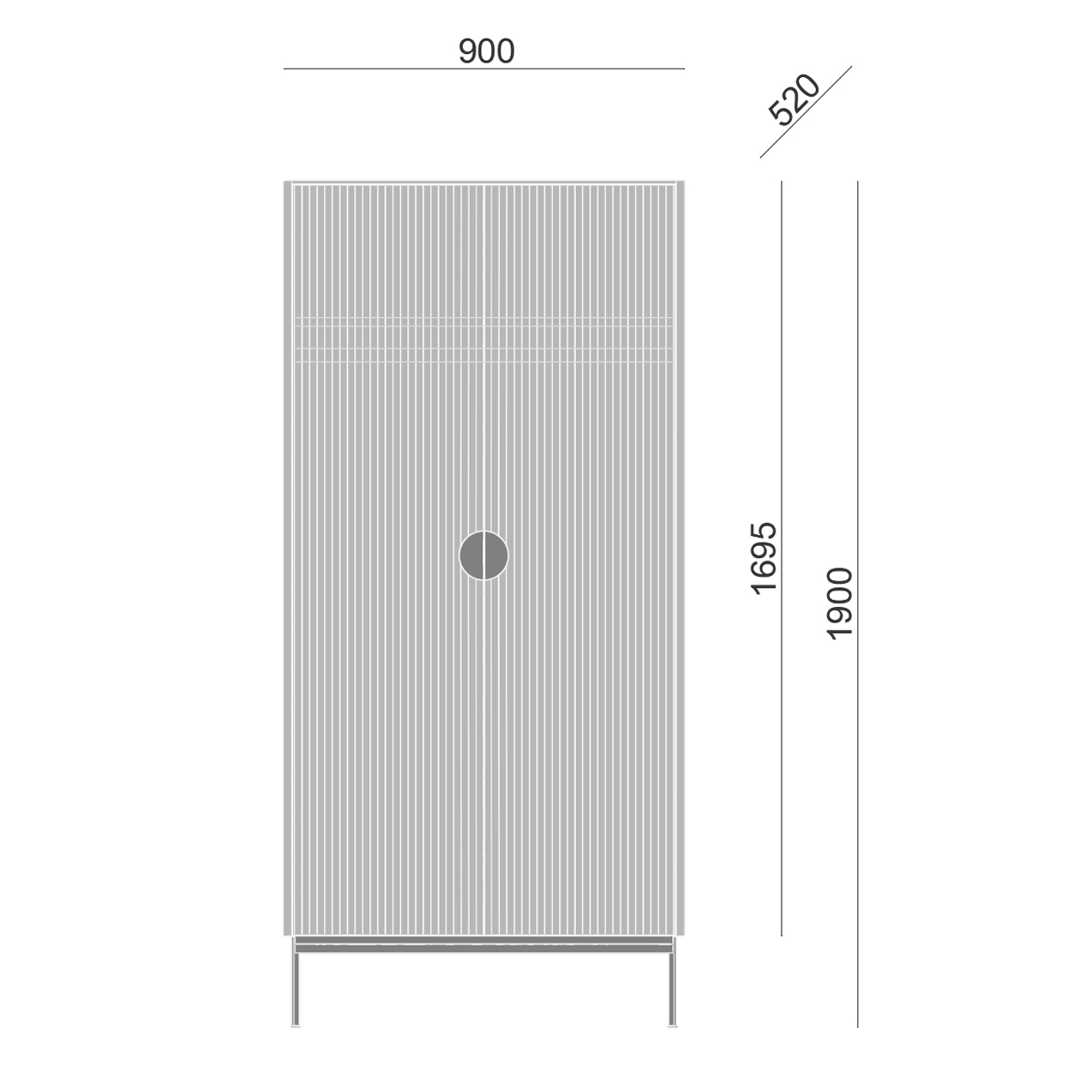 Шкаф двухдверный светло-серый Uno BRAGIN DESIGN LIVING 00-3974667 Серый - Вид №2