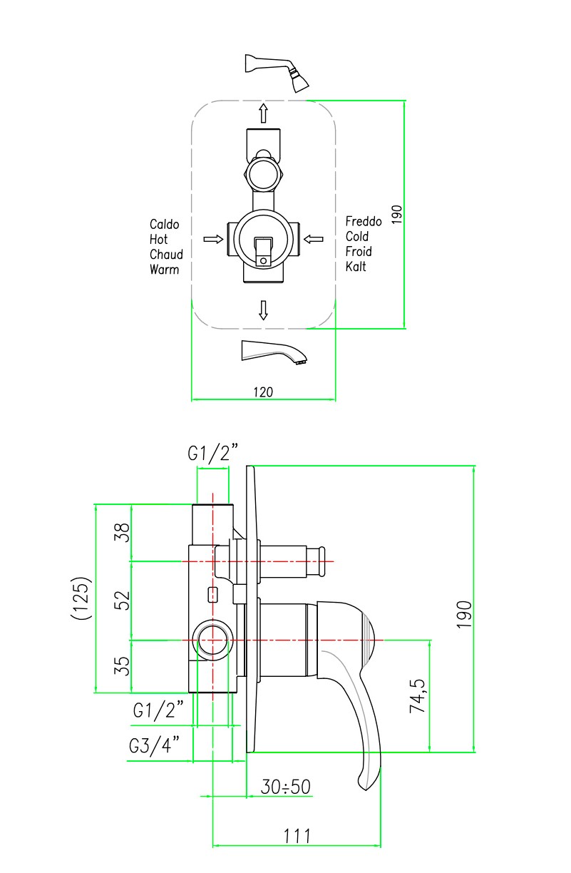 AU860101017 Смеситель для ванны Webert Aurora - Вид №1