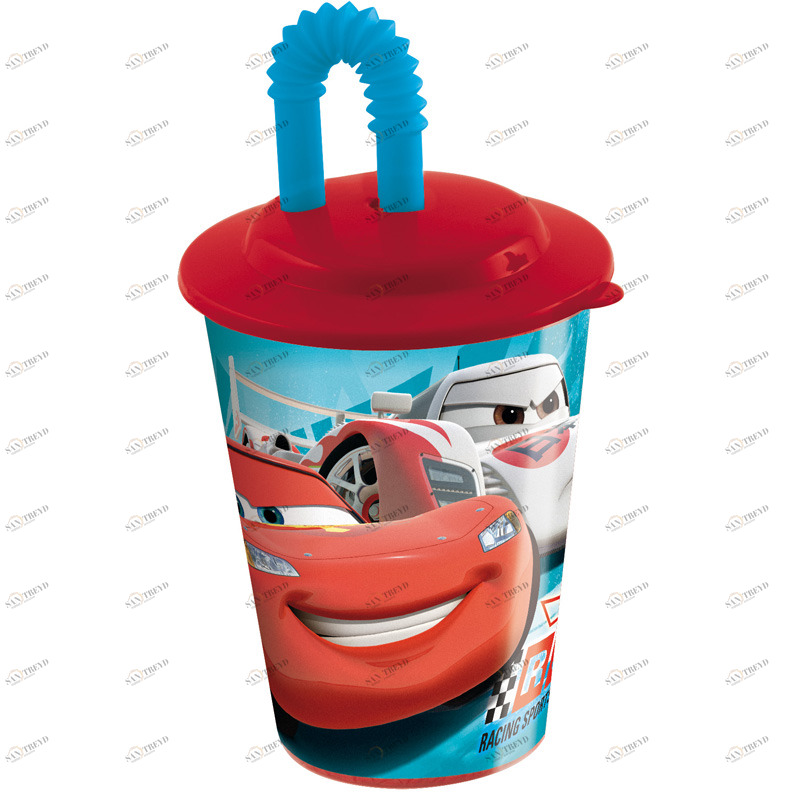 Стакан с соломинкой №1 "Тачки", 450 мл STOR ТАЧКИ 336010 Красный;голубой Santreyd 