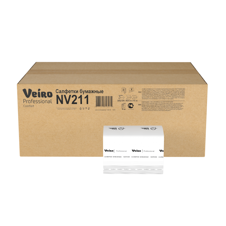NV211 Veiro Салфетки бумажные столовые и сервировочные Veiro Comfort NV211 21x16 2-слойные 15 пачек по 220 листов белый  - Вид №1