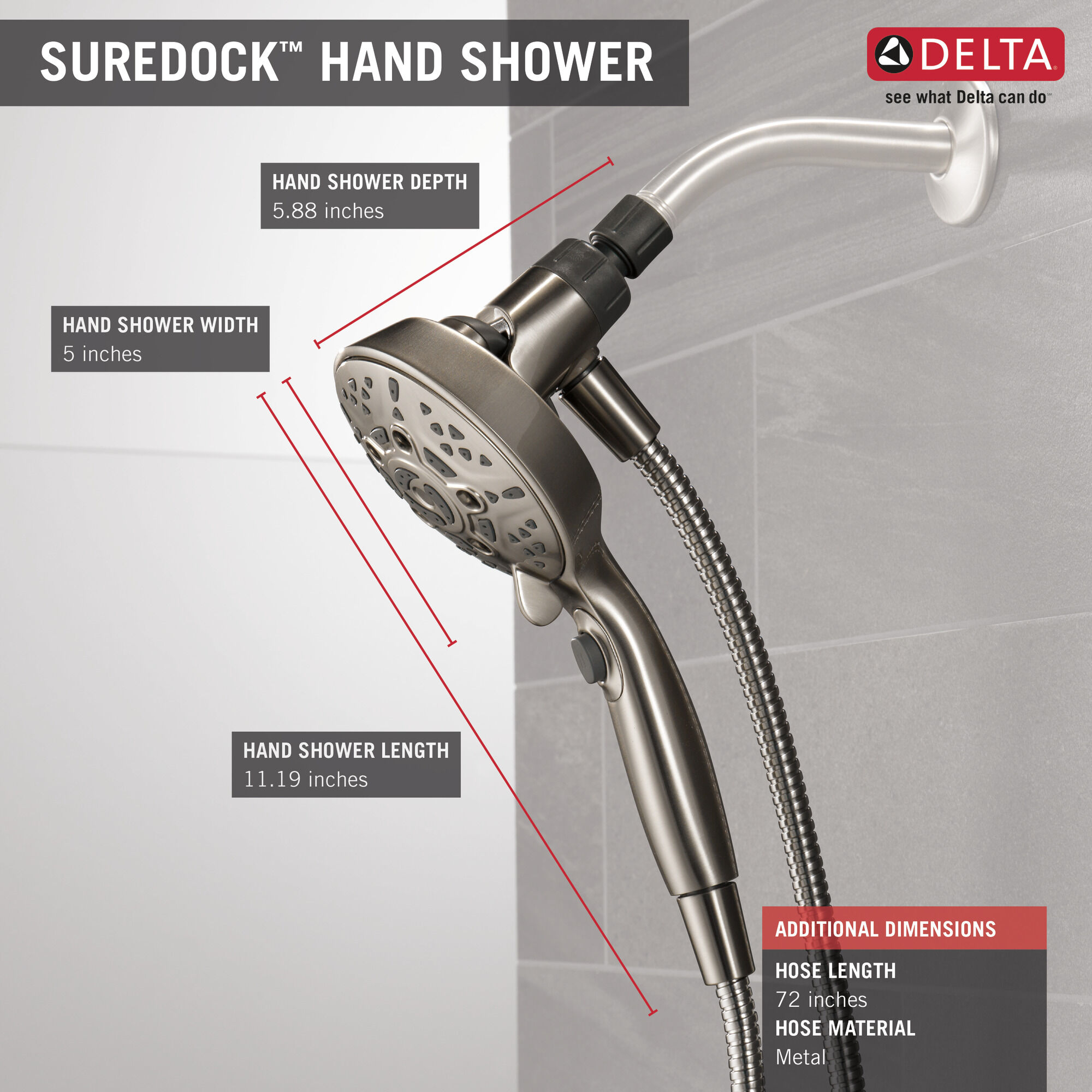 Ручной душ SureDock ™ с 7 настройками Delta Faucet 75707SN - Вид №9