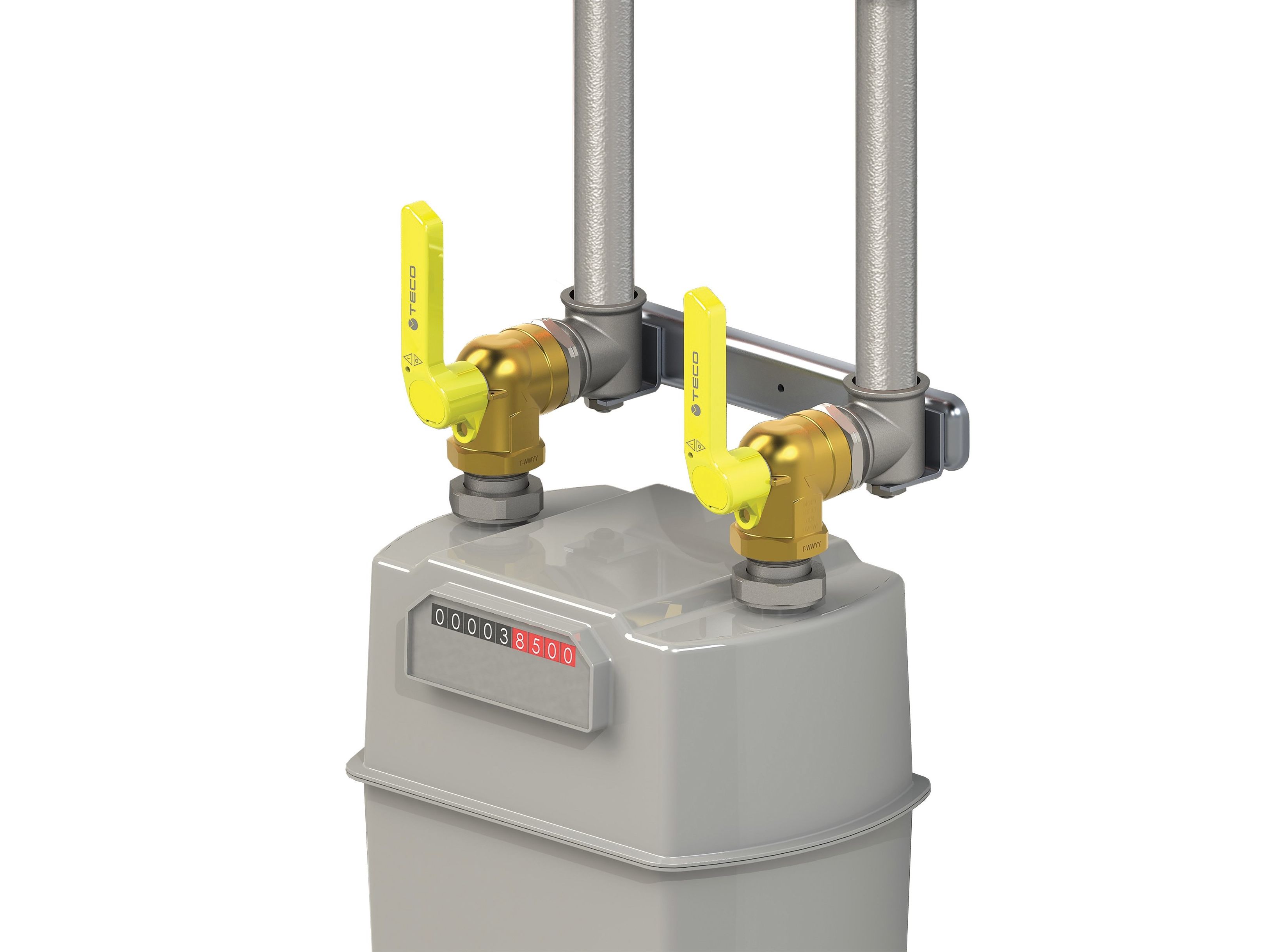 Клапан 90° для двухтрубного газового счетчика с запираемым рычагом TECO ARCH-00121571 - Вид №1